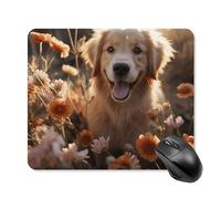 Golden Retriever and Flowers Mouse Pad Square Laptop Mouse Mat Cute Computer Mousepad Keyboard Pad Non-Slip Desk Pads for Gaming Office Work Home 25 * 30cm