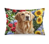 Golden Retriever and Flowers Pillow Cover Flannel Lumbar Pillow Case Rectangle Decorative Soft Plush Pillowcase Modern Double Sided Pattern Cushion Covers for Home Office Sofa 12 "x20