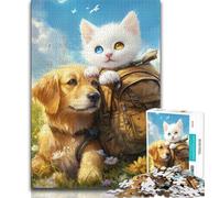 Golden Retriever And Kitten Jigsaw Puzzles for Teenagers 1000 Pieces,Challenging Game And Family Play with Fully Interlocking Randomly Shaped Pieces (50x75cm)