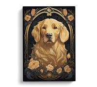 Golden Retriever Art Nouveau Canvas Print | Gallery Wrapped 30mm Frame Wall Art | 30x20 inches | Ready to Hang | Contemporary Animal Picture | Living Room Bedroom Lounge Office