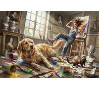 Golden Retriever Artist 1000 Piece Jigsaw Puzzle,Educational Toy,Impossible Challenge,Adults & Kids 14+,Premium Cardboard,Home Wall Decor,Gift Idea,Stress Relief 70x50cm