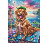 Golden Retriever Artist with A Beret 300 Piece Jigsaw Puzzle for Adults Teens Wildlife Pet Jigsaw After Gym Relaxation Brainteaser Puzzle for Fitness Lovers Stress 300 PCS