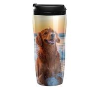 Golden Retriever Beach Sunset Insulated Tumblers with Lid Double-Wall Coffee Cup Cute Travel Mug Reusable for Hot/Ice Drinks