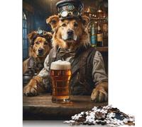 Golden Retriever Beer Dog Puzzle 100% Recycled Cardboard Paper Rectangular Jigsaw Puzzle for Adult Children Easter Gift 500pcs (52x38cm)