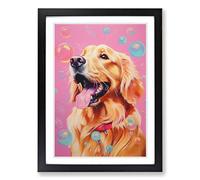 Golden Retriever Bubble Gum Painting Framed Print | A2 Black Framed Wall Art | Ready to Hang | Modern Animal Picture | Living Room Bedroom Lounge Office