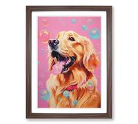 Golden Retriever Bubble Gum Painting Framed Print | A2 Walnut Framed Wall Art | Ready to Hang | Modern Animal Picture | Living Room Bedroom Lounge Office