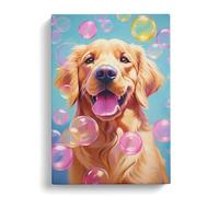 Golden Retriever Bubble Gum Painting No.2 Canvas Print | Gallery Wrapped 30mm Frame Wall Art | 30x20 inches | Ready to Hang | Modern Animal Picture | Living Room Bedroom Lounge Office