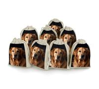 Golden Retriever Bunches Pocket Cotton And Hemp with Drawstring 8 Pieces Reusable Gift Bags Jewelry Pouch for Wedding DIY Craft Party (4.9 X 6.7 Inch)