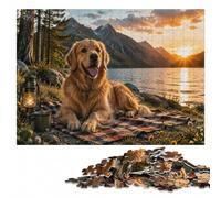 Golden Retriever by A Lake at Sunset Wooden Jigsaw Puzzle 500 Pieces | Piece-by-piece progress - a simple way to organise the image in spare time.