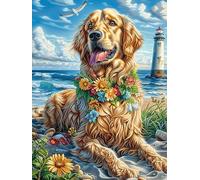 Golden Retriever by Lighthouse 1000 Piece Complete DIY Jigsaw Puzzle Collectors Mind Relaxation Educational Decorative Puzzle Gifts for Adults Wooden Cardboard 1000 PCS