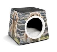 Golden Retriever Cat Bed for Indoor Cats - Foldable Cat & Dog House with Removable Cozy Cushion, Waterproof Oxford Washable Pet House for Small Pets 13.8" X 13.8" X 11.8"