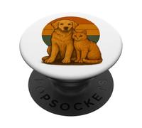Golden Retriever Cat Retro Sunset Pet Best Friends PopSockets Adhesive PopGrip