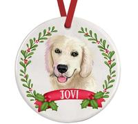 Golden Retriever Christmas Decoration - Personalised Tree Ornament - UK Made Ceramic Bauble with Gift Box - Double-Sided, 7cm - Dog Lover Xmas Gift