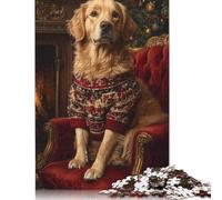 Golden Retriever Christmas Portrait Warm Christmas Dog Art Puzzle Premium 100% Recycled Board Paper Rectangular Jigsaw Puzzle for Adults Teen Unique Gift 1000pcs (38x26cm)