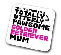 Golden Retriever Coaster Pawsome Golden Retriever Mum | Pet Present for Golden Retriever Lover | Dog Mum Friend Joke Funny Gift Birthday Christmas, Hardboard Coaster
