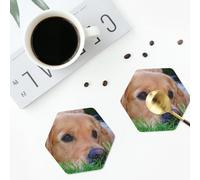 Golden Retriever Coasters for Drinks 4 Pack Non-slip Leather Coasters Round cup mat for home Tabletop Decor 10 cm