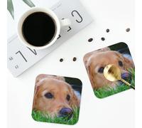 Golden Retriever Coasters for Drinks 4 Pack Non-slip Leather Coasters Round cup mat for home Tabletop Decor 10 cm