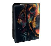 Golden Retriever Colorful Vector Printed Passport Holder,Travel Pu Leather Passport Cover Case Organiser for Men Women,6.5 Inch