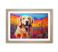 Golden Retriever Colour Field Framed Print | A2 Oak Framed Wall Art | Ready to Hang | Modern Animal Picture | Living Room Bedroom Lounge Office