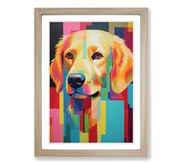 Golden Retriever Constructivism Framed Print | A2 Oak Framed Wall Art | Ready to Hang | Modern Animal Picture | Living Room Bedroom Lounge Office