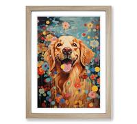 Golden Retriever Dadaism Framed Print | A2 Oak Framed Wall Art | Ready to Hang | Modern Animal Picture | Living Room Bedroom Lounge Office