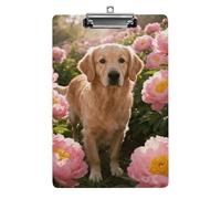 Golden Retriever & Daisy Clipboard,Decorative Clip Board Acrylic Clipboards with Low Profile Metal Clip for Office,Teachers,Standard Letter Size 8.5x12.5