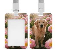 Golden Retriever & Daisy ID Badge Holder with Lanyard Vertical Badge Reel Clip Durable Clear Window Name Tag ABS Plastic Push-Pull Design ID Card Holder for Office, Nurses, Employees
