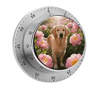 Golden Retriever & Daisy Kitchen Timer 60 Minute Visual Wind Up Timers Indoor Mechanical Timers with Magnetic Base Stainless Steel Timer for Home Cooking Time Management Tool