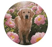 Golden Retriever & Daisy Personalized Jigsaw Puzzles, 195Pcs Custom Wooden Jigsaw Puzzle Round Puzzle Gift Adult