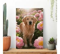 Golden Retriever & Daisy Wall Art for Living Room Modern Canvas Framed Prints Paintings Artwork for Walls, Minimalist Abstract Art Pictures for Hallway, Office Wall Decor 16x24inch(40x60cm)