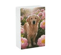 Golden Retriever & DaisyCigarette Case for 20 King Size Cigarettes Crush Proof & Waterproof Hard Plastic Cigarettes Box Stylish Portable Cigarette Holder Case with One-Click Snap Opening