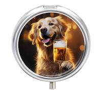 Golden Retriever Dog and Beer Pill Box 3 Compartment Small Portable Medicine Case Pill Organizer for Pocket Purse