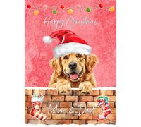 Golden Retriever Dog Art Christmas Card for Mum and Dad - Xmas Card for Parents Couple Him Her Male Female Dog Pet