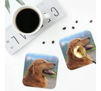 Golden Retriever Dog Coasters for Drinks 4 Pack Non-slip Leather Coasters Round cup mat for home Tabletop Decor 10 cm