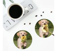 Golden Retriever Dog Coasters for Drinks 4 Pack Non-slip Leather Coasters Round cup mat for home Tabletop Decor 10 cm