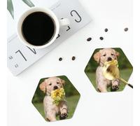 Golden Retriever Dog Coasters for Drinks 4 Pack Non-slip Leather Coasters Round cup mat for home Tabletop Decor 10 cm