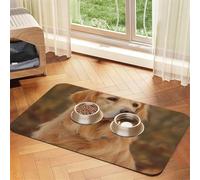 Golden Retriever Dog Food Mats for Floors, 16x24 Inch Non-Slip Super Absorbent Pet Food Mat, Dishwasher Dog Mat for Food and Water, Cute Quick Dry Pet Feeding Mat for Dogs Puppy Cats