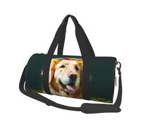 Golden Retriever Dog Large Round Travel Duffle Bag, Full-Print Canvas Weekender with Padded Lining, Multiple Pockets,Detachable Shoulder Strap and Soft Leather Handles
