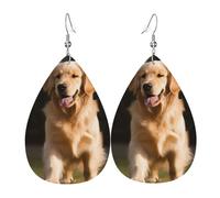 Golden Retriever Dog Leather Earrings for Women Teardrop Dangle Earrings Lightweight Unique Custom Picture Earrings Jewelry Fashion Pendant and Valentine Birthday Party Gift