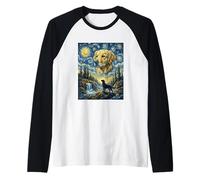 Golden Retriever Dog Moon Howling Starry Night Van Gogh Art Raglan Baseball Tee