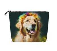 Golden Retriever Dog Multi Functional Single-Layer Linen Makeup Bag - Fashionable and Practical Cosmetic Storage Bag