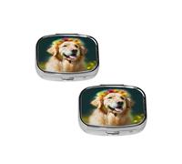 Golden Retriever Dog Pill Box 2 Compartment Medicine Pill Case,Travel Pill Organizer, Small Metal Pill Case Portable Pill Box, Perfects Gift for Anyone in Need