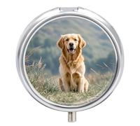 Golden Retriever Dog Pill Box Round Portable Small Pill Case Waterproof Travel Pill Box Organizer for Pocket Purse and Daily Convenience