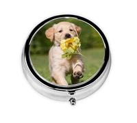 Golden Retriever Dog Print Round Pill Organizer 3 Compartment Pill Box Portable Medicine Pill Case for Outdoor Travel