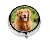 Golden Retriever Dog Print Round Pill Organizer 3 Compartment Pill Box Portable Medicine Pill Case for Outdoor Travel