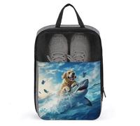 Golden Retriever Dog Riding Shark Shoe Bag for Travel Daily Use Anti-dust Storage Carrier Golf Shoe Pouch