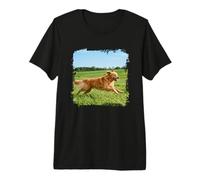 Golden Retriever Dog Running Open Field Sunny Outdoor Scene Premium T-Shirt