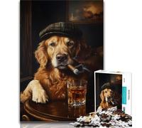 Golden Retriever Dog Smoking Puzzles for Adults Teens 1000pc Puzzle,Toys Educational Games Stress Relieving Wishlist with Santa Claus (50x75cm)