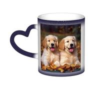 Golden Retriever dogs puppies pets Coffee Mug with Handle 12 Oz, Heat Sensitive Color Changing Mug In The Sky Ceramic Tea Cup, Magic Funny Art Mugs, Porcelain Cup Birthday Gift for Women Men Red
