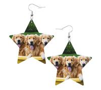 Golden Retriever Dogs Puppies Pets Elegant Leather Star Earrings-Fashionable And Unique Accessories For Everyday Wear